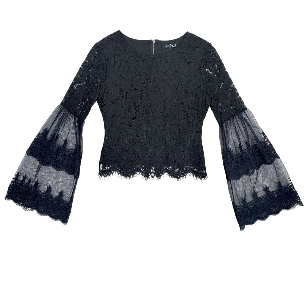 Black Lace Bell Sleeve‎ Top S Witch Goth Fairy Boho Vampire Steampunk Romantic